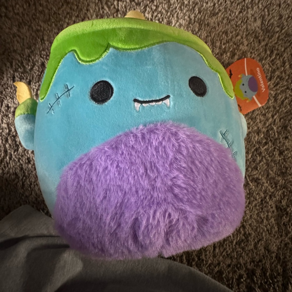 Squishmallows Blue and Green Monster with Purple Beard